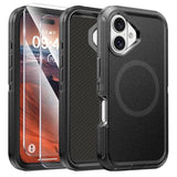 Compatible With Iphone 16 Case With Screen Protector, Shockproof, Compatible With Magsafe, 3-Layer Drop Protection, Heavy Duty Magnetic Phone Case Cover, 6.1", Black/Black