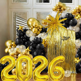 New Year Balloon Garland Arch Kit for New Year Decorations 2026 - Black Gold and White Balloons Different Sizes 5 12 18 Inch new year Eve Balloons Arch