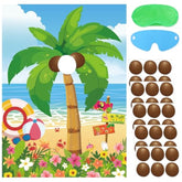 Hawaiian Luau Party Games For Kids Birthday Pin The Coconut On The Palm Tree For Summer Tropical Tiki Luau Party Supplies Decorations, Large Hawaiian Pin The Games Poster With 30 Coconut Stickers