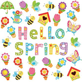 72 Pcs Hello Spring Cut Outs Flower Bulletin Board With 96 Pcs Glue Points Tulip Floral Bee Butterfly Cute Paper Cutouts For School Classroom Game Party Supplies(Fresh Style)