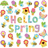 72 Pcs Hello Spring Cut Outs Flower Bulletin Board With 96 Pcs Glue Points Tulip Floral Bee Butterfly Cute Paper Cutouts For School Classroom Game Party Supplies(Fresh Style)