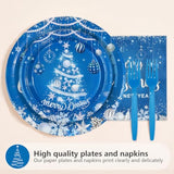 96 Pcs Blue Christmas Party Supplies Happy New Year Paper Plates And Napkins Xmas Tree Tableware Set For Winter Holiday Birthday New Year'S Christmas Parties Decorations, Serves 24