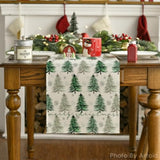 Xmas Trees Snowflake Christmas Table Runner, Seasonal Winter Green Kitchen Dining Table Decoration For Home Party Decor 13X72 Inch