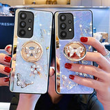 Topwin Galaxy A13 5G Kickstand Case, Cute Marble Conch Shell Floral Butterfly with Ring Stand Mirror Elegant Shockproof Protective Cover for Girls Women for Samsung A13 5G (Rose Gold)
