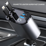 Retractable Car Charger 4 In1 Fast Car Phone Charger 100W Usb C Car Charger Adapter (2.6Ft) And 2 Usb Ports Car Fast Charger (Type C+A)