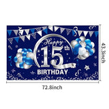 Blue Silver 15Th Birthday Banner Decorations For Boys, Happy 15 Birthd