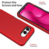 For T-Mobile Revvl 8 Phone Case With Tempered Glass Screen Protector,Dual Layer Heavy Duty Shockproof Protection Cover (Red)