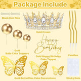 Crown Cake Topper, Balls Happy Birthday Cake Toppers With Crown Birthday Candles Gold Butterflies, Corona Para Pastel, Cake Decorations For Wedding Baby Shower Party Decorations (Gold)1
