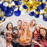 148Pcs Navy Blue Gold Balloon Arch Garland, Royal White Gold Confetti