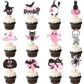 48Pcs Halloween Ghost Cupcake Toppers Pink Black Boo Pumpkin Bat Witch Picks