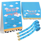 54 Pcs Cartoon Blue Sky Baby Shower Games Pink Bow Measure Belly Bump Party Games Include How Big Is Mommy'S Belly Sign 50 Guessing Cards 3 Measuring Tapes For Baby Shower Party(Blue Sky)
