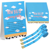 54 Pcs Cartoon Blue Sky Baby Shower Games Pink Bow Measure Belly Bump Party Games Include How Big Is Mommy'S Belly Sign 50 Guessing Cards 3 Measuring Tapes For Baby Shower Party(Blue Sky)