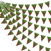 32Ft Pixel Miner Banner – Green & Brown Pennant Flag Garland for Gamer Parties
