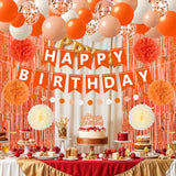 Orange Birthday Decorations Orange White Happy Birthday Banner Balloons Hanging Swirls Fringe Curtain Backdrop For Fall Autumn Harvest Thanksgiving Halloween Party Supplies