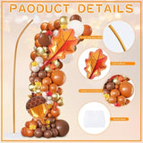 2 Set Fall Balloon Arch Kit Adjustable Column Stand with Pinecone Maple Leaf for Party