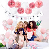 27pcs Pink Baby Shower Decorations β Banner, Balloons, Pom Poms & Confetti Set