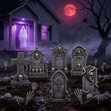 Graveyard Halloween Tombstones Decorations Outdoor: 6 Pcs Large Tombstone Halloween Yard Signs with Stakes, Realistic Scary Skeleton RIP Gravestones Lawn Cemetery Halloween Decor Front Lawn Garden Haunted House Props