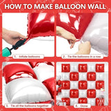 25Pcs Red White Square Foil Balloons Wall Double Backdrop Sided Red Pearl White Balloon Tunnel Arch Kit For Christmas Birthday Valentine'S Day Baby Shower Wedding Party Decorations