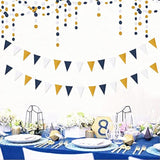 Navy-Blue White-Gold Party Decorations Banner - 2 Pack Men Birthday Graduation 2025 Glitter Sprinkles Paper Pennant Triangle Flags, Fathers Day Wedding Baby Bridal Shower Bunting
