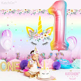 Giant 40 Inch, Rainbow Number 1 Balloons - Number One Balloon For First Birthday | Rainbow 1 Year Old Balloons | First Birthday Decorations