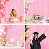 Pastel Pink Foil Fringe Curtains, 2Pack Metallic Tinsel Streamers for Party