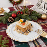 120-Piece White Dessert Plates with Gold Rim and 120 Forks 6.3-Inch Disposable