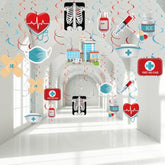 Nurse Graduation Party Swirl Decorations: Red and Blue Foil, 30pcs