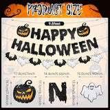 Black Glitter Halloween Banner: Spooky Pumpkin, Ghost & Bat Garland