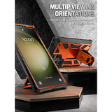 Spartan Case For Samsung Galaxy S23 Ultra 5G 6.8 Inch, Built-In Screen Protector Work With Fingerprint Id, Full Body Rugged Shockproof Protective Cover Case With Kickstand, Metallic Orange