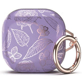 Tatify Case For Galaxy Buds - Pro, Live & 2 Series, Golden Leaf Hard Case With Carabiner, Supports Wireless Charging (Purple & Golden)