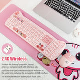 Cute Cat 2.4G Usb Wireless Keyboard And Mouse Combo, Silent Keys, Candy Colors, Compatible With Notebook, Pc (Pink110Keys)