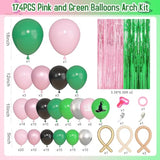 174-Pc Pink and Green Witch Balloon Garland Kit with Foil Balloons and Party Decor