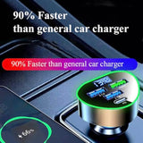 Multi Port Usb C Car Phone Charger Adapter 4 In 1 With Voltage Display Super Fast Cigarette Lighter Usb Charge With Volt Meter For Iphone 16/15/14/13/12 Galaxy Android Phones