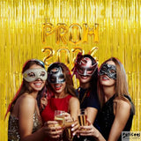 Thicken Gold Streamers 4 Pack 3.2 X 8.2 Ft, Golden Tinsel Backdrop Curtains, Foil Fringe Photo Backdrop For Birthday, Prom, Hollywood, Anniversary Party Decorations