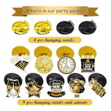Hollywood New Year Party Decorations 2025 Black Gold Hanging Swirls