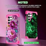 For Galaxy S22 Ultra Case,Three Layer Heavy Duty Shockproof Protection Hard Plastic Bumper +Soft Silicone Rubber Protective Case For Samsung Galaxy S22 Ultra 5G,Glow In The Dark-Hot Pink