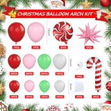 Christmas Balloons Arch - 125 Pcs Balloon Garland Kit With Green, Pink, Red Latex Balloons, Candy Cane & Star Foil Balloons For Christmas Party Decoration