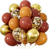 50pcs Fall Balloons 12 Inch Coco Brown Gold Confetti Latex Balloons for Thanksgiving Party