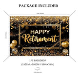Happy Retirement Backdrop 59x39in Black Gold Party Banner