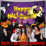 72x44 Inch Spooky Halloween Banner Scary Cat Purple Party Backdrop Decor