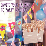 11Th Birthday Invitation Cards, Rose Gold Glitter 11Th Birthday Party Invites, Kids Happy Birthday Party Decorations Supplies, 20 Fill-In Cards With Envelopes For Boys Or Girls Party Celebration - C03