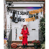 Theres Some Horrors In This House Banner Glitter Haunted House Halloween Decor