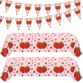 4Pcs Strawberry Tableware Set Pink Strawberry Birthday Decoration Sweet Fruit Theme Decor Sweet One Birthday Party Decoration Berry First Decor For Girls 1St 2Nd Baby Shower