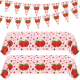 4Pcs Strawberry Tableware Set Pink Strawberry Birthday Decoration Sweet Fruit Theme Decor Sweet One Birthday Party Decoration Berry First Decor For Girls 1St 2Nd Baby Shower