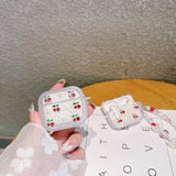 3D Cherry Case With Keychain For Airpods 4,Clear Diamonds Aesthetic Shockproof Cover With Cute Pearl Strap Keychain For Women Girls Protective Cover