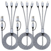 3 In 2 Multi Charging Cable(3Pack 4Ft), Usb A+Usb C Charging Cable Nylon Multi Usb Cable Universal Charging Cord With Type-C, Micro Usb And Ip Port For Cell Phones And More