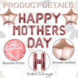 Rose Gold Mothers Day Balloons Foil Happy Mother'S Day Balloons Banner Letter Star Pink Rose Balloon For Mother'S Day Party Decoration Mama Birthday Supplies Mom Arch Kits Party Balloon Sets-19 Pcs