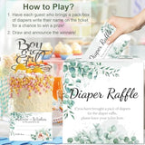 Baby Shower Games, Greenery Diaper Raffle Box For Baby Shower, 50 Pcs Diaper Raffle Tickets Card Box With Advice And Wishes For The Parents-To-Be, Baby Shower Decorations, Diaper Raffle Sign