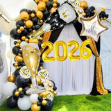 106 Pcs Gold Black Happy New Year 2026 Balloons Party Supplies