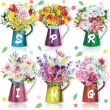 6 Pcs Spring Table Decorations For Home Spring Wood Block Watering Can Flower Tiered Tray Farmhouse Table Centerpiece For Home Kitchen Holiday